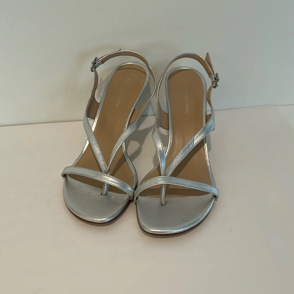 New Stuart Weitzman Silver Strappy Heels Size 9, Style code SB052. - Picture 1 of 9